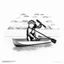 sad monkey paddling rowboat while sitting from side perspective tattoo design idea