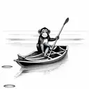 sad monkey paddling rowboat while sitting from side perspective tattoo design idea
