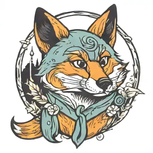funny fat cartoon fox tattoo design idea
