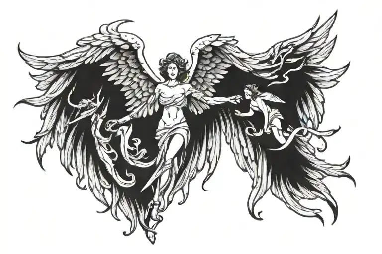 angels and wings spread tattoo design idea