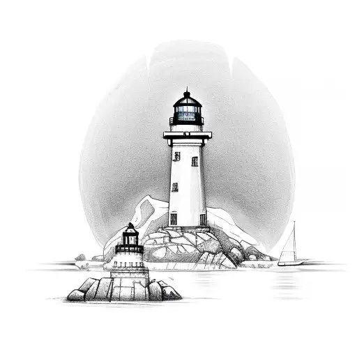 Architectural sketch of a lighthouse overlooking a Nordic fjord tattoo design idea