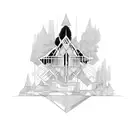 Sketching a Nordic-inspired architectural structure surrounded by nature tattoo design idea
