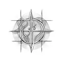 Blackwork tattoo of a historical Nordic rune symbol intertwined with nature elements tattoo design idea