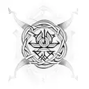 Blackwork tattoo of a historical Nordic rune symbol intertwined with nature elements tattoo design idea