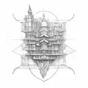 Sketch-style tattoo of an architectural blueprint incorporating elements of the ocean tattoo design idea