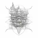 Sketch-style tattoo of an architectural blueprint incorporating elements of the ocean tattoo design idea
