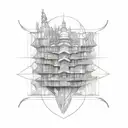 Sketch-style tattoo of an architectural blueprint incorporating elements of the ocean tattoo design idea