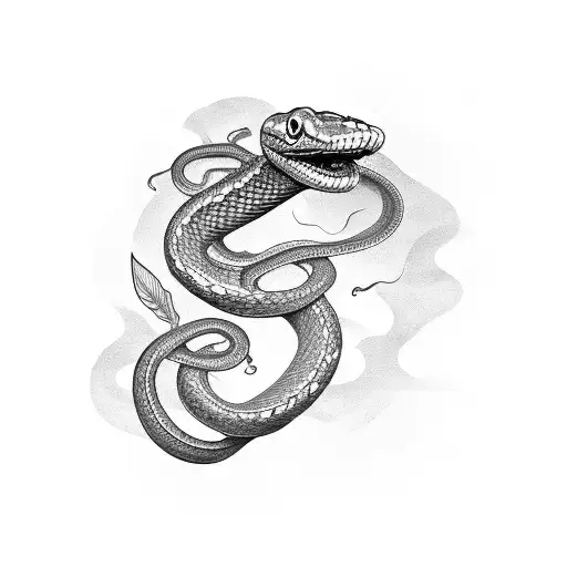 A snake wrapped around a quill pen writing a mysterious poem on a parchment scroll tattoo design idea