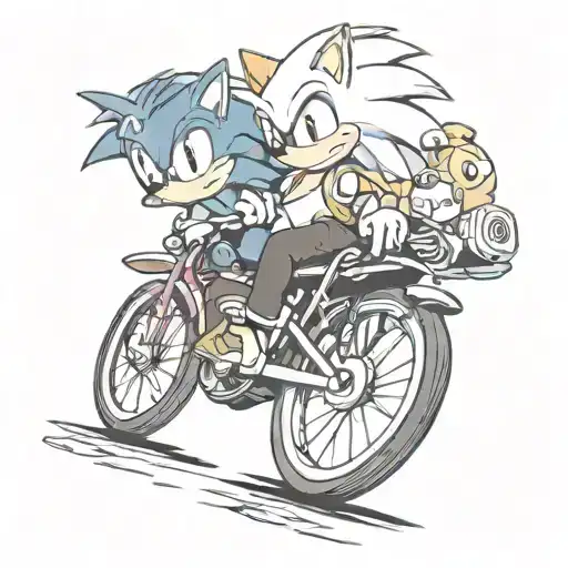 sonic and tails holding separate road bikes and are villains  tattoo design idea
