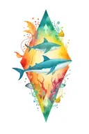 underwater scene, colourful fish and whale shark, diamond shape in centre everything in diamond in colour, outside black tattoo design idea