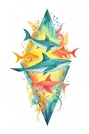 underwater scene, colourful fish and whale shark, diamond shape in centre everything in diamond in colour, outside black tattoo design idea
