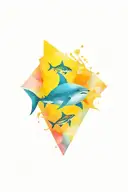 underwater scene, colourful fish and whale shark, diamond shape in centre everything in diamond in colour, outside black tattoo design idea