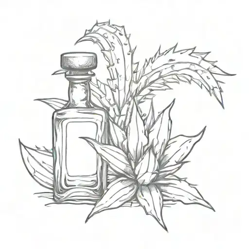 agave plant with tequila bottle  tattoo design idea