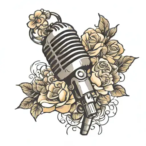 Microphone and flowers blooming tattoo design idea