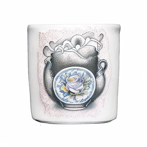 kintsugi inspired tea cup tattoo design idea