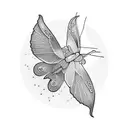 A beautiful Luna moth resting on a delicate kintsugi-inspired pottery vase tattoo design idea