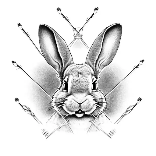 Combine lacrosse sticks and barbed wire with bad bunny's signature bunny ears in a black-grey tattoo tattoo design idea