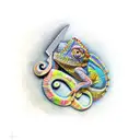 chameleon impaled by knife tattoo design idea