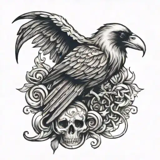 Viking art with raven skull tattoo design idea