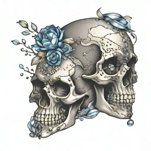 Create a tattoo design featuring a skull made out of crystals and gem stones to represent your love for both skulls and crystals tattoo design idea