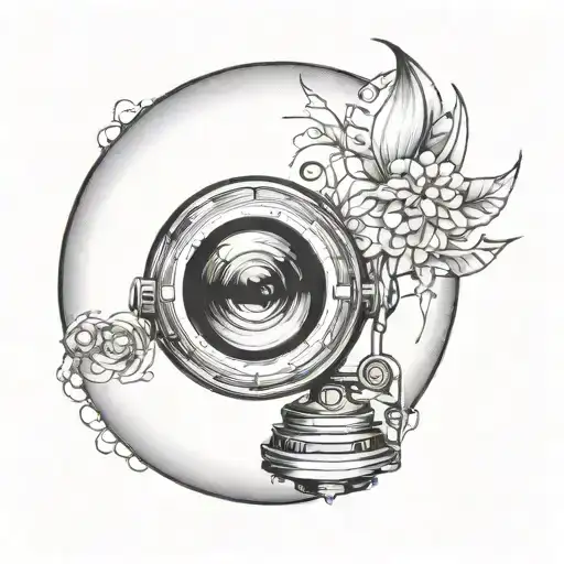 Design a tattoo that combines a camera lens with a crystal ball, symbolizing your passion for photography and crystals tattoo design idea