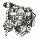 Create a tattoo design featuring a camera surrounded by various gem stones to symbolize your passion for photography and gem stones tattoo design idea
