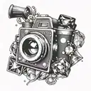 Create a tattoo design featuring a camera surrounded by various gem stones to symbolize your passion for photography and gem stones tattoo design idea