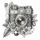 Create a tattoo design featuring a camera surrounded by various gem stones to symbolize your passion for photography and gem stones tattoo design idea