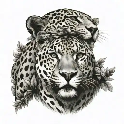 jaguar on the head with a woman's face tattoo design idea
