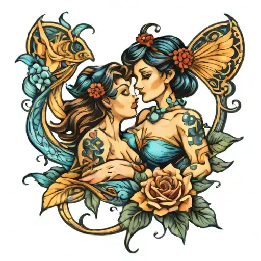 gemini and aquarius zodiac sign tattoo design idea