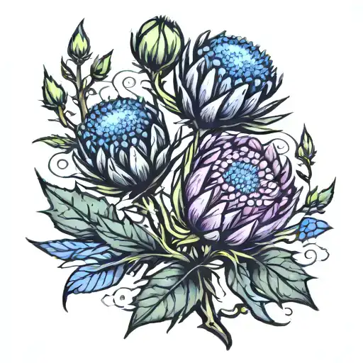 thistle and bluebonnet flower tattoo design idea