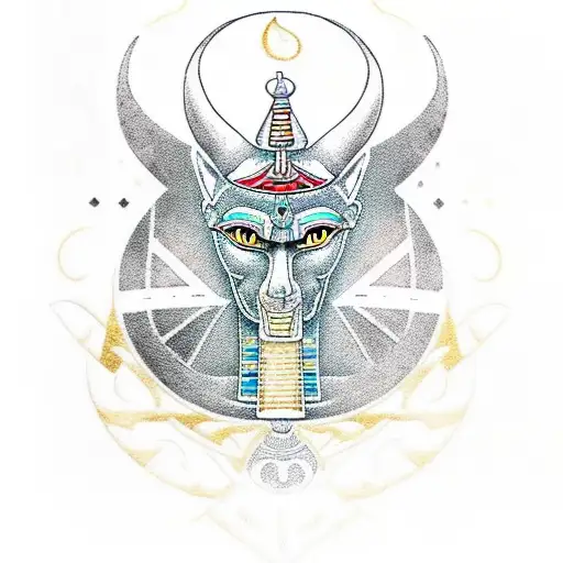 Anubis and Egyptian elements + logo elden ring tattoo design idea