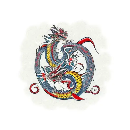 A traditional Japanese dragon with anime-inspired colors and patterns tattoo design idea