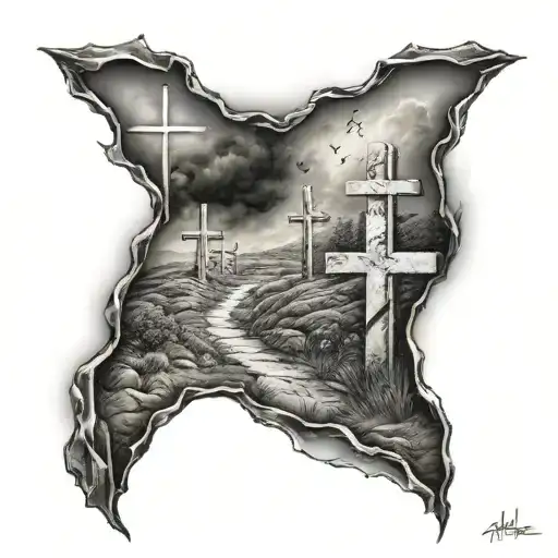 A hill with 3 crosses  tattoo design idea