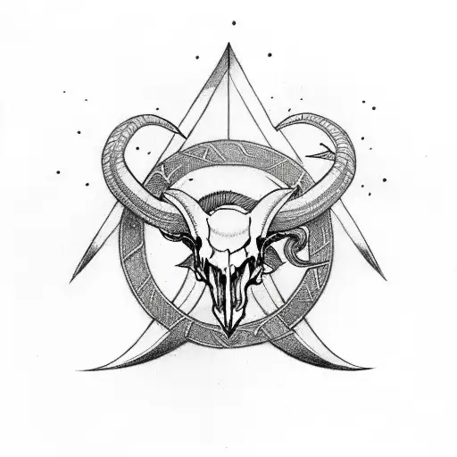 norse symbol with the gungnir arrow with a goat skull  tattoo design idea