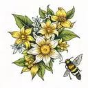 Daisy, daffodil, and honeysuckle flowers tattoo design idea