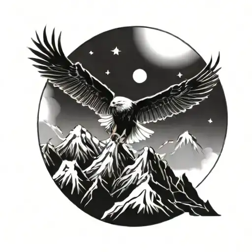 A majestic eagle soaring over a vast mountain landscape tattoo design idea