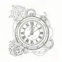 Delicate arm tattoo of a broken clock and lines that wrap around it with dates in white Roman numerals tattoo design idea
