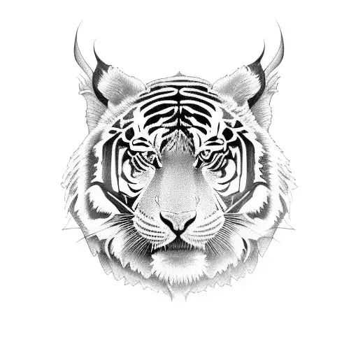 tigre com espada na boca  tattoo design idea