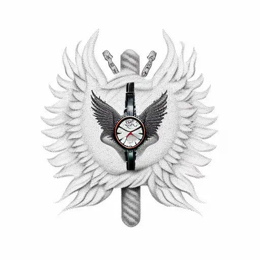 Fire Horse of 1966 with wings, a realistic watch at 1:00AM and a guy with a gun tattoo design idea