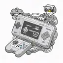 A minimalist design of a front-end developer coding on a super Nintendo console, combining the client's occupation and hobby tattoo design idea