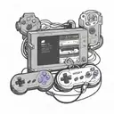 A minimalist design of a front-end developer coding on a super Nintendo console, combining the client's occupation and hobby tattoo design idea
