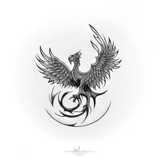 A phoenix rising from the ashes with a camera in its talons tattoo design idea