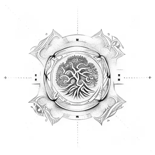 vegvisir and yggdrasil  tattoo design idea
