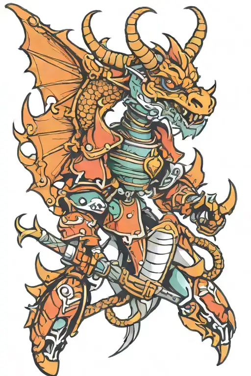 Dragon robot court jester female tattoo design idea