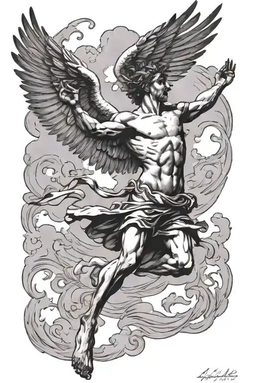 icarus falling from sky tattoo design idea
