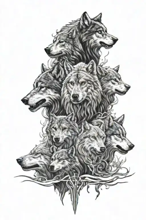2 vikings and three wolves tattoo design idea