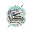 rattle snake head chopped off from body by an axe tattoo design idea