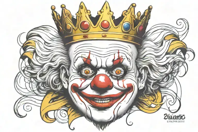 small clown face that's scary but simple with crown tattoo design idea