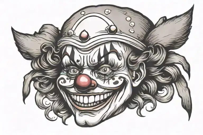 small clown face that's scary but simple with crown tattoo design idea